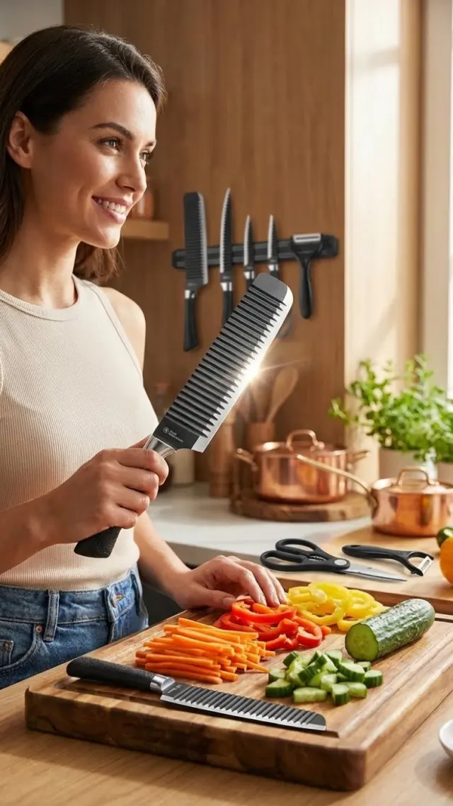 Faca cortando legumes na tábua