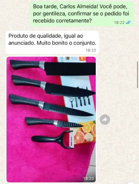 Print de WhatsApp: cliente elogiando o conjunto