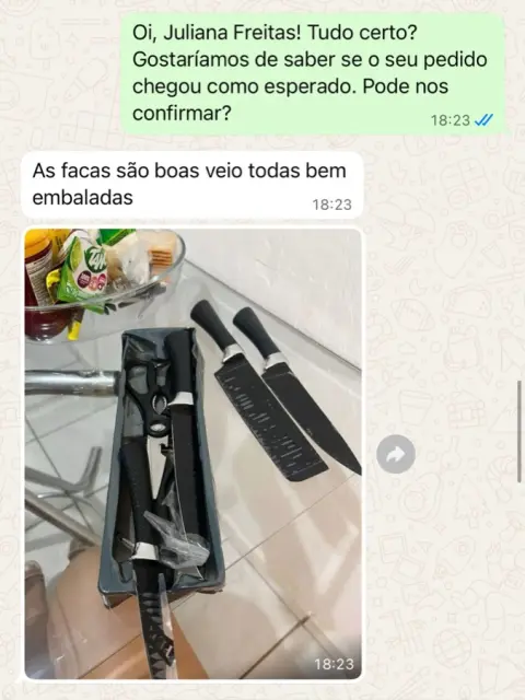 Print de WhatsApp: cliente Juliana confirmando entrega